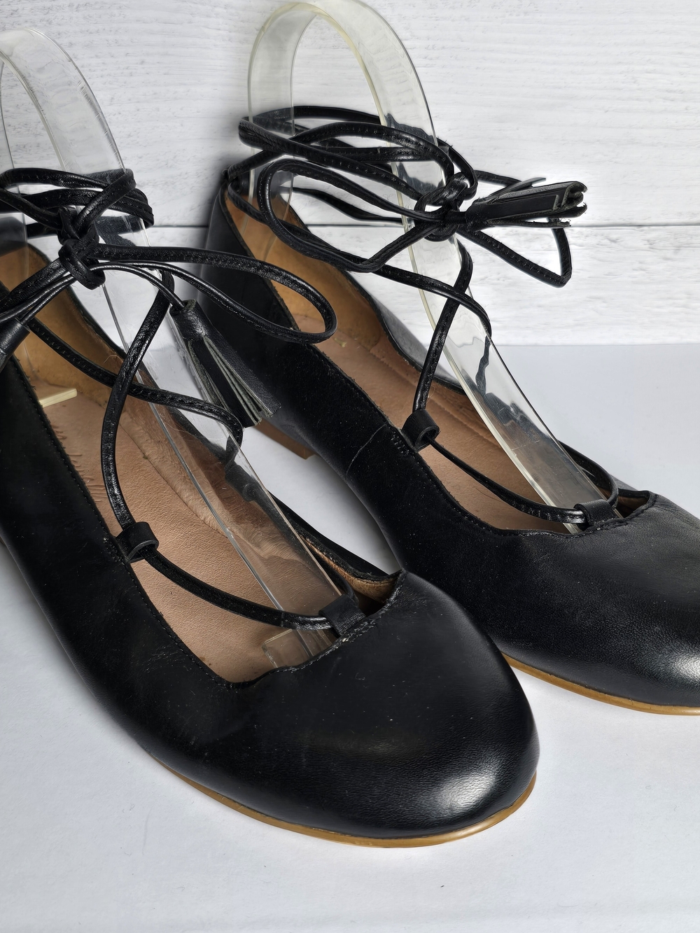 Madewell The Greta Black Leather Lace-Up Ballet Flat Shoes Fall Winter, Sz 7